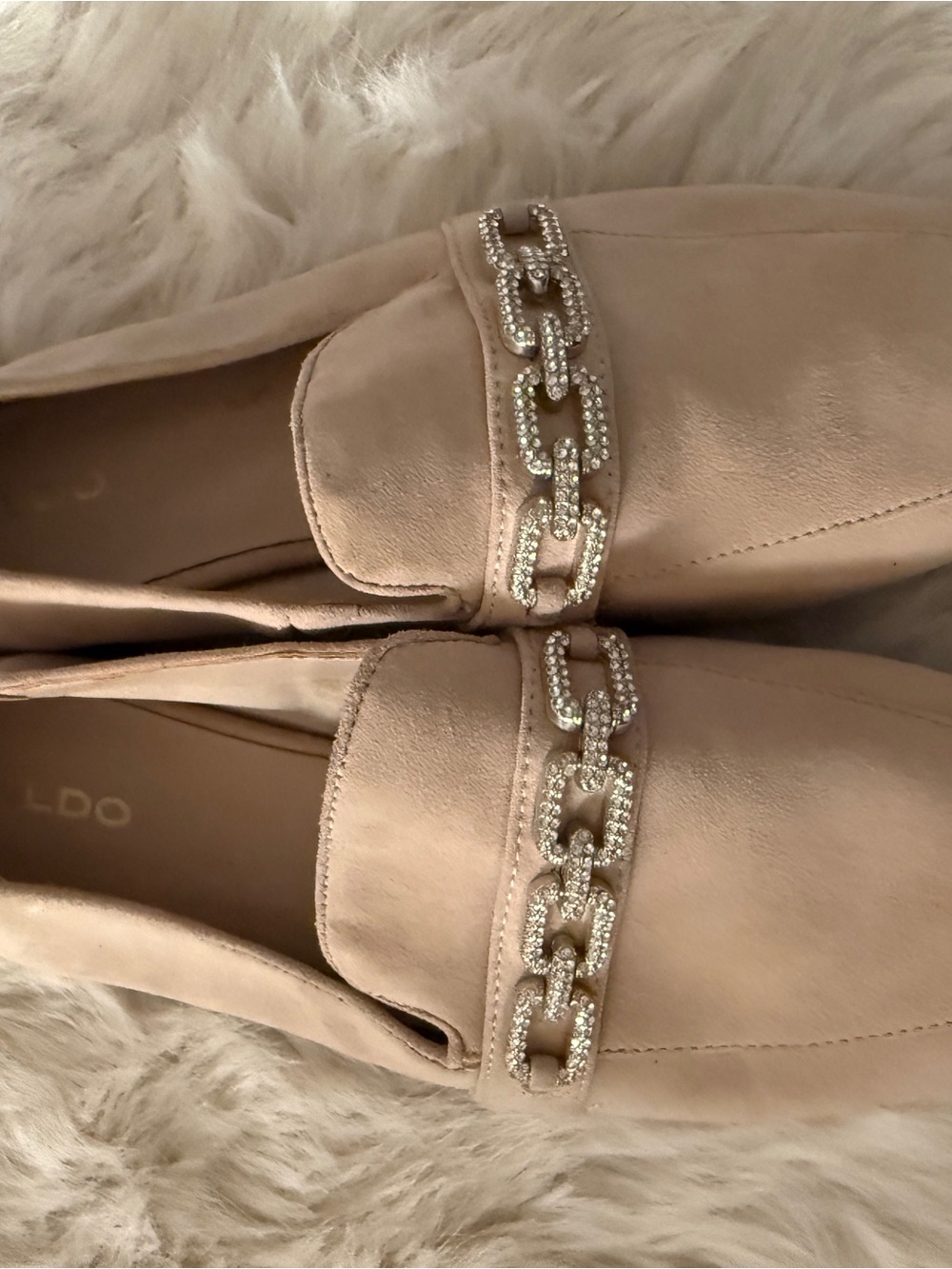 Aldo Beige Suede Women's Loafers with Rhinestone Chain 8.5